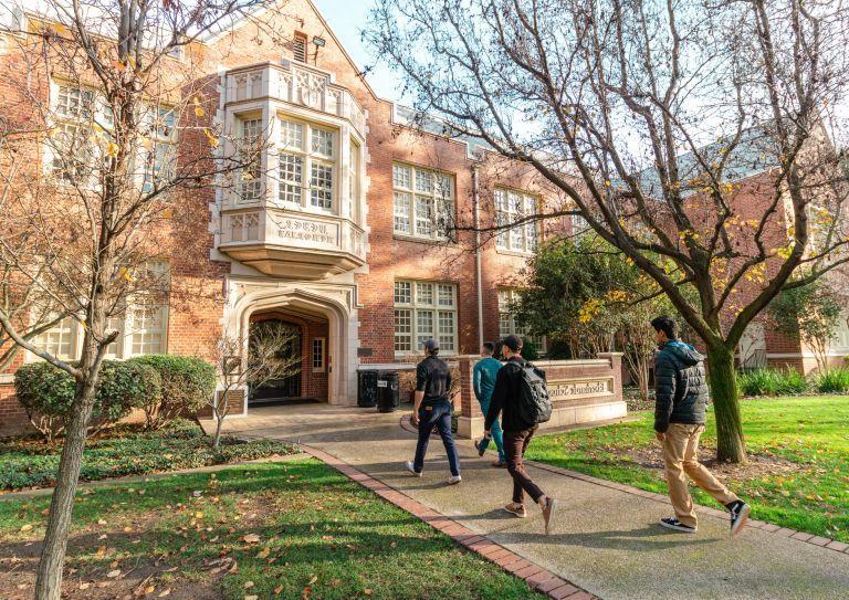 students walk into Weber Hall