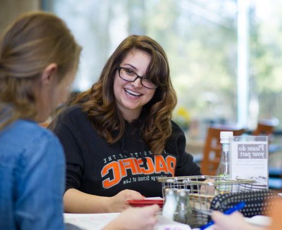 McGeoge students smiling at table